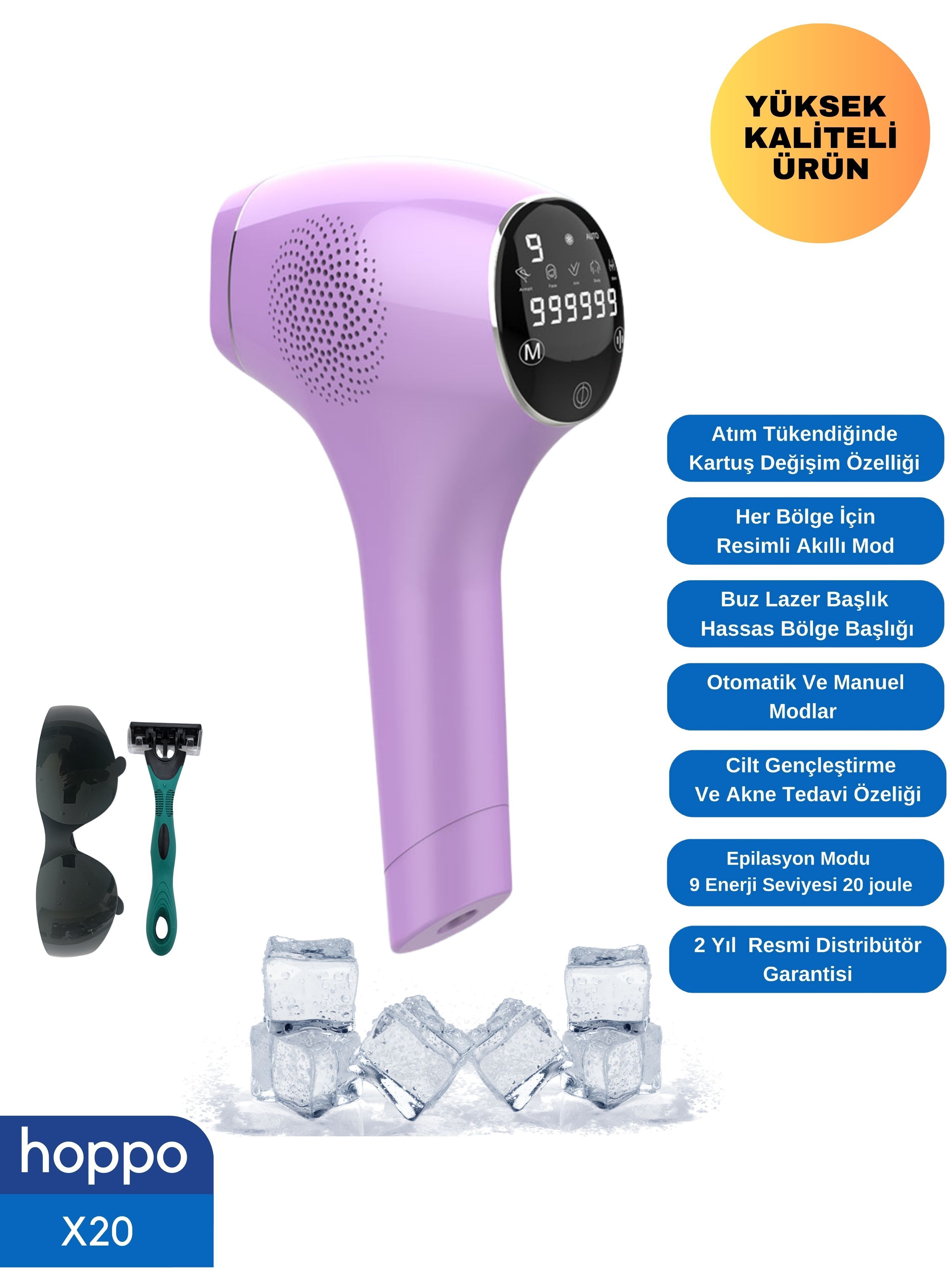 PoePoe Hoppo X20 Ipl Buz Lazer Epilasyon Cihazı 999999 Flash Atım - hoppo